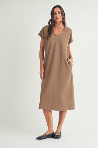 LOUNGE SHOULDER DRAPED MIDI DRESS