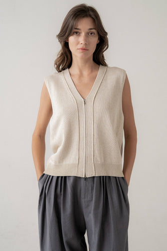 STRUCTURED TWO-WAY ZIP KNIT VEST