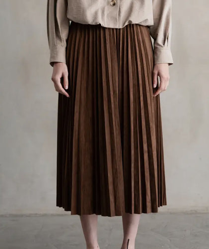 Elastic Waist Pleated Midi Skirt