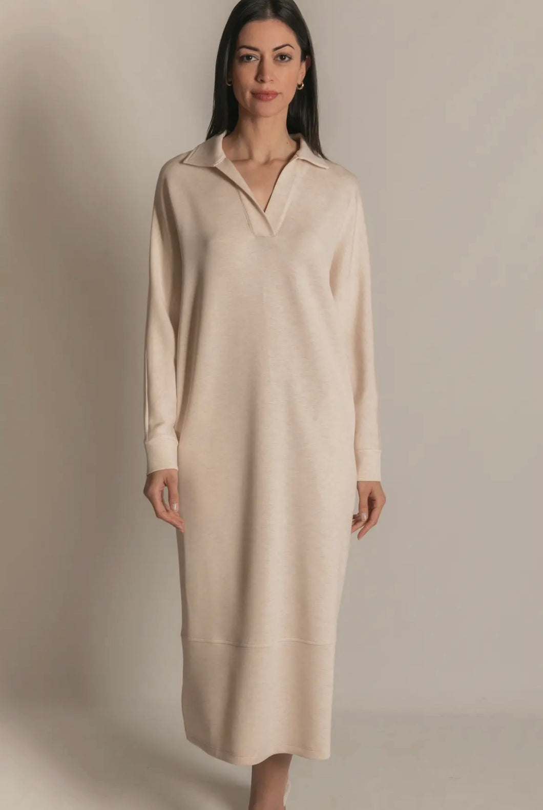P. CILL Butter Modal Collared Long Sleeve Dress