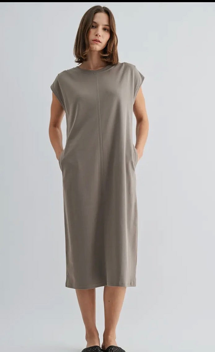 Pleated Wide Shoulder Dress