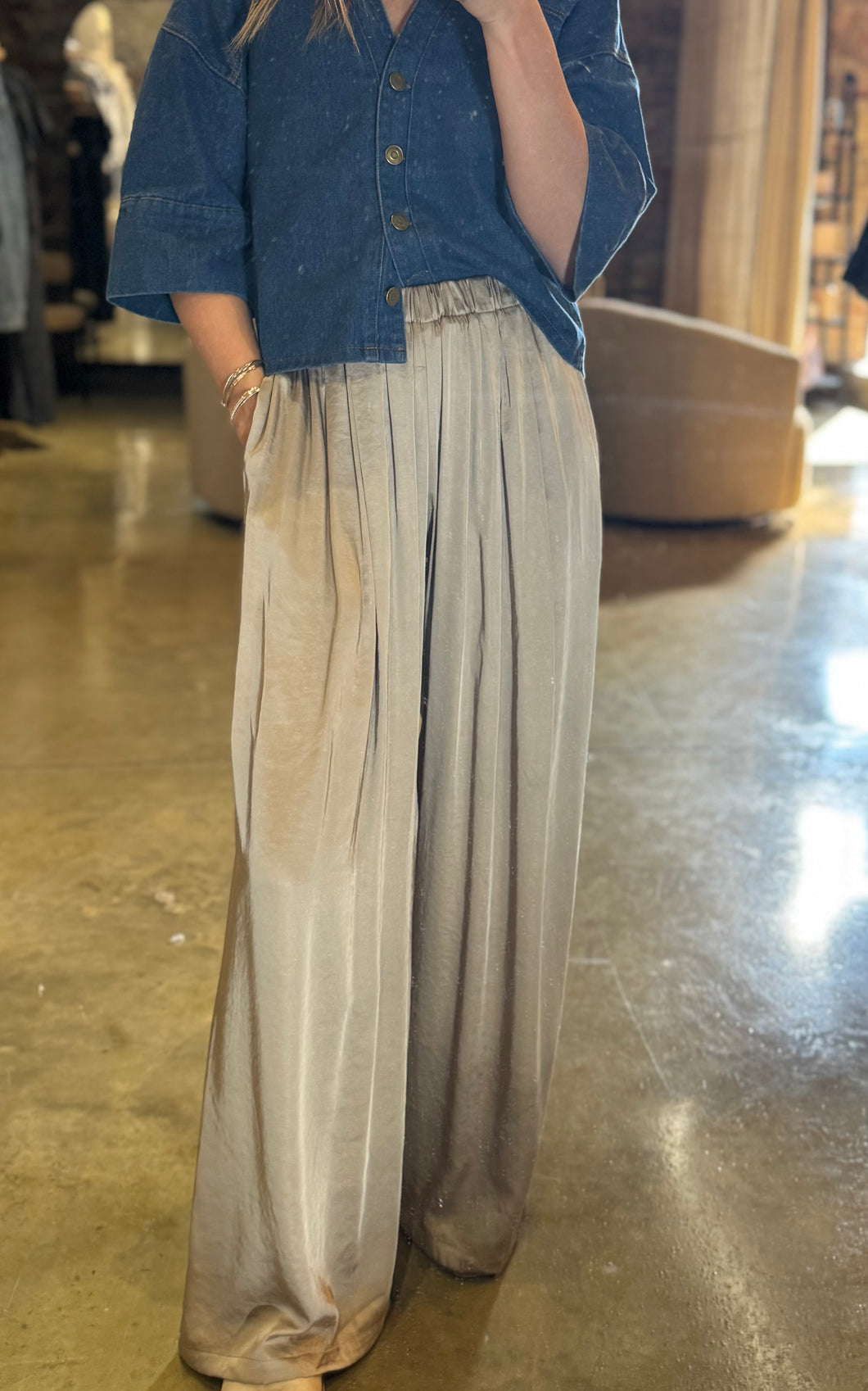 Textured Satin Pants