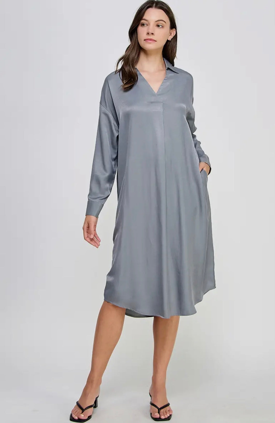 Satin Shirt Dress