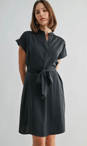 Satin Waist Tie Midi Dress
