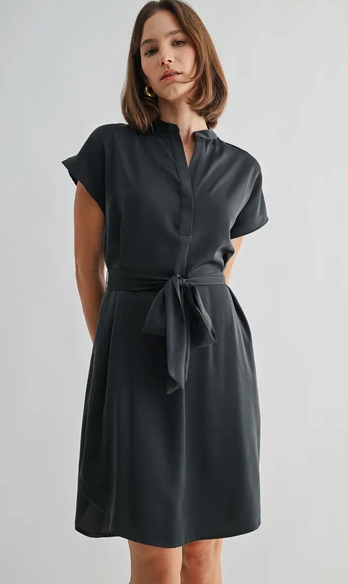 Satin Waist Tie Midi Dress