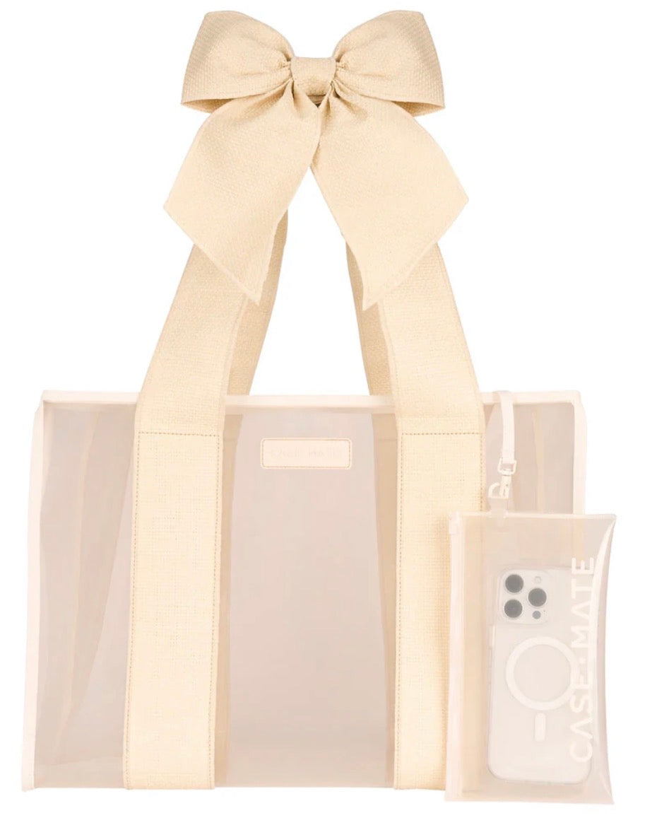 Case-Mate Ecru Raffia Bow Jelly Tote Bag