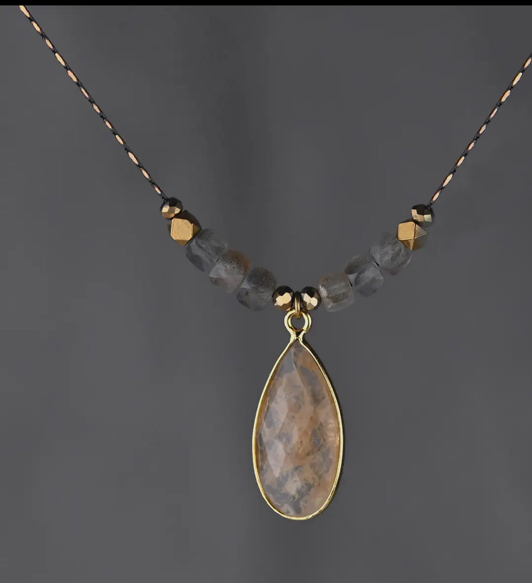 Delicate Lab and Golden Rutile Necklace 14”