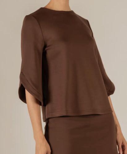 P. CILL Butter Modal Flare 3/4 Sleeve Round Neck Top