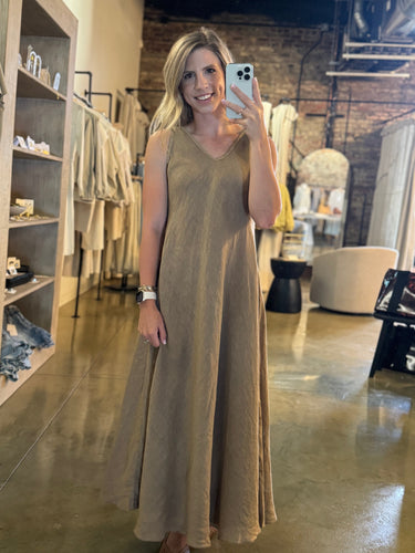 Italian Linen Maxi V Neck Dress