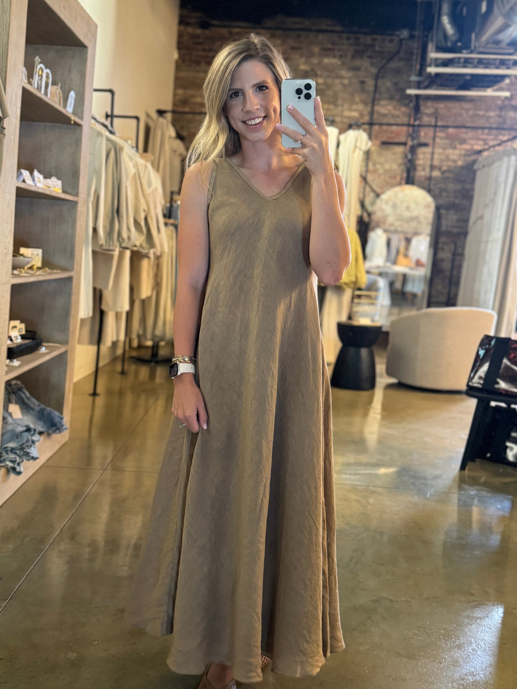 Italian Linen Maxi V Neck Dress