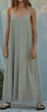 Woven Rayon Nylon V-Neck Spaghetti Strap Flare Midi Dress With Side Pockets Side Zipper And Lining