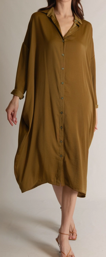 Soft Sheen Satin Oversized Button Up Shirt Dress