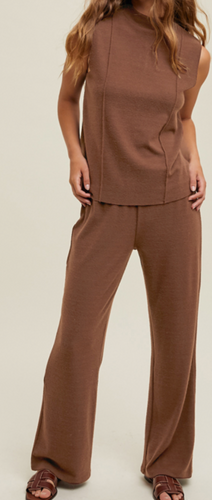 BRUSHED MOCK NECK TANK TOP AND PANTS SET
