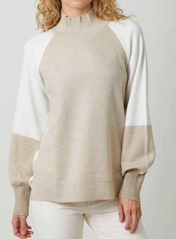 Mock Neck Color Blocked Sweater