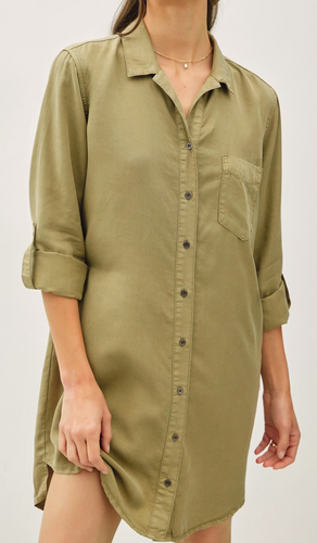 Tencel Roll Sleeve High Low Shirt Dress