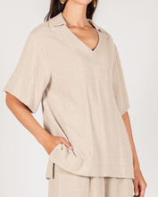 Linen Collared Top and Wide Leg Pant Set