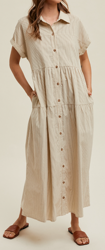 Stripe Corduroy Button-Up Midi Dress