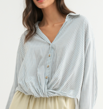 Striped Twisted Buttun-Up Blouse