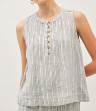Striped Cotton Gauze Button Up Tank