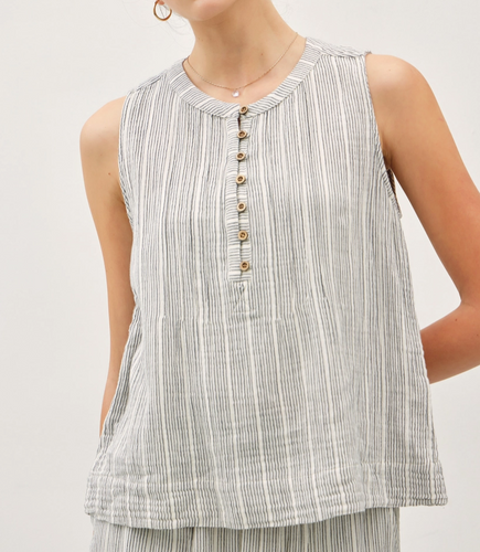 Striped Cotton Gauze Button Up Tank