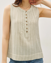 Striped Cotton Gauze Button Up Tank