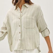 Striped, Cotton Gauze Button Up Top