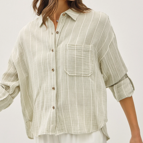 Striped, Cotton Gauze Button Up Top