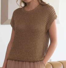 CROCHET KNIT BATWING SHORT SLEEVE SWEATER TOP