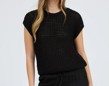 CROCHET KNIT BATWING SHORT SLEEVE SWEATER TOP