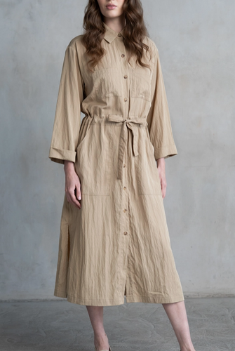 Textured Belted Midi Shirt Dress