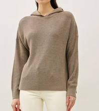 Wool Blend Boxy Fit Ribbed Knit Hoodie Sweater