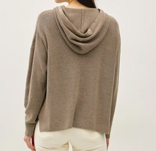 Wool Blend Boxy Fit Ribbed Knit Hoodie Sweater