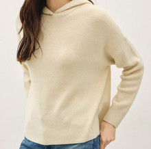 Wool Blend Boxy Fit Ribbed Knit Hoodie Sweater