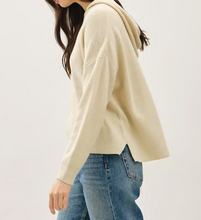 Wool Blend Boxy Fit Ribbed Knit Hoodie Sweater