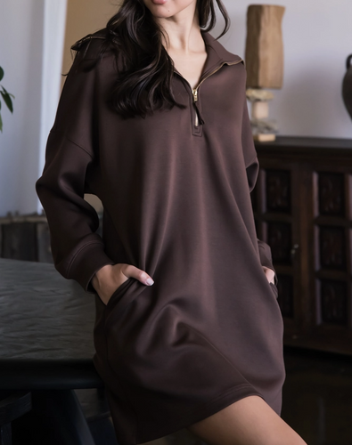 Butter Modal Quarter Zip Up Long Sleeve Dress