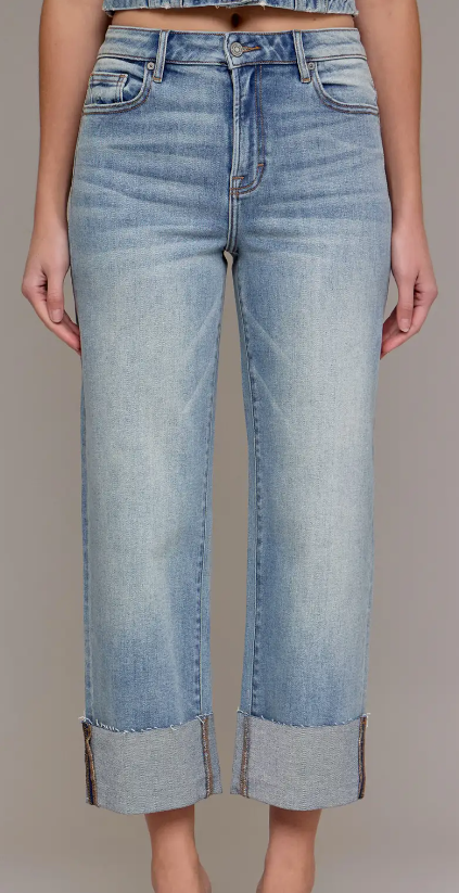 Ella Vintage Wash High Rise Cuffed Wide Straight