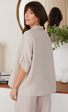 Button Down Roll Tab Sleeve Linen Top