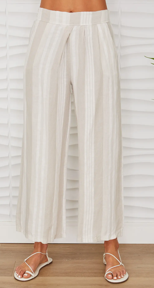 Stripe-Flat Front Linen Pant
