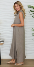 High Cowl Neck Linen Maxi Dress w/ Bottom Slits
