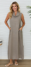 High Cowl Neck Linen Maxi Dress w/ Bottom Slits