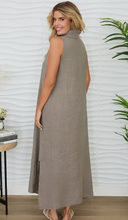 High Cowl Neck Linen Maxi Dress w/ Bottom Slits