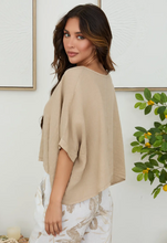 V-Neck Linen Dolman Sleeve Crop Top