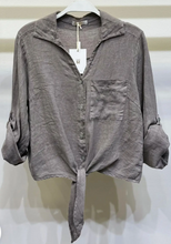 Linen Cropped Tie Front Blouse