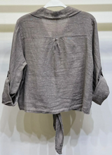 Linen Cropped Tie Front Blouse