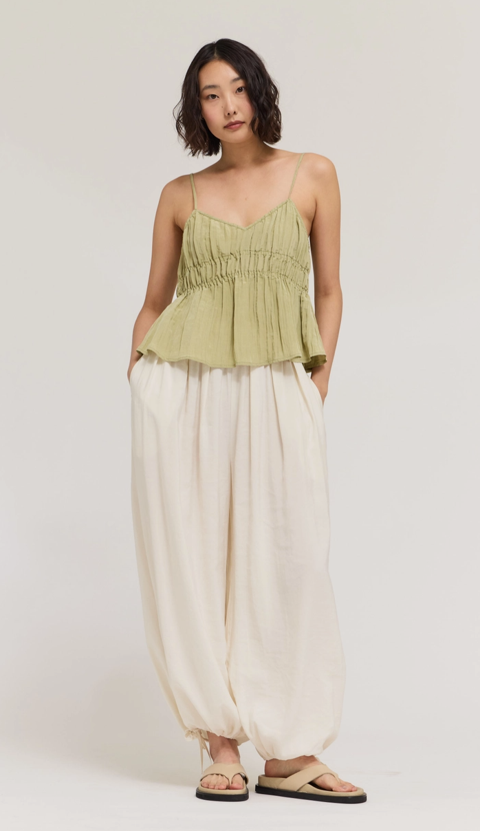Nylon Blend Pleated Waist Balloon Pants