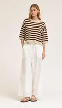 Drop Shoulder Striped Linen-Cotton Knit Top