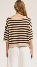 Drop Shoulder Striped Linen-Cotton Knit Top