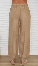 Textured Stripe Drawstring Waistband Wide leg Linen Pant
