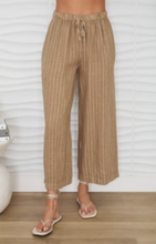 Textured Stripe Drawstring Waistband Wide leg Linen Pant