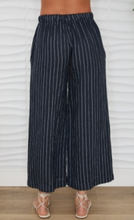 Textured Stripe Drawstring Waistband Wide leg Linen Pant